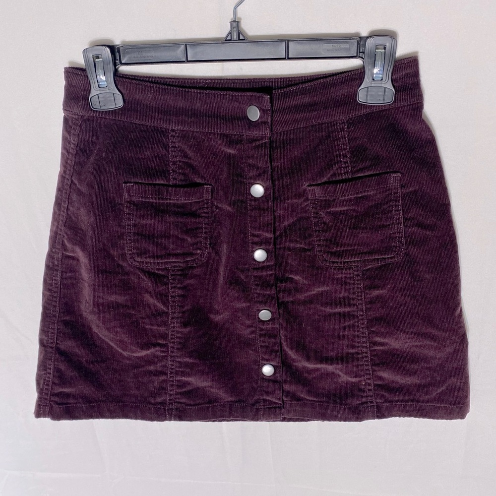 Jay Jays Burgundy Corduroy Button Front Mini Skirt 8